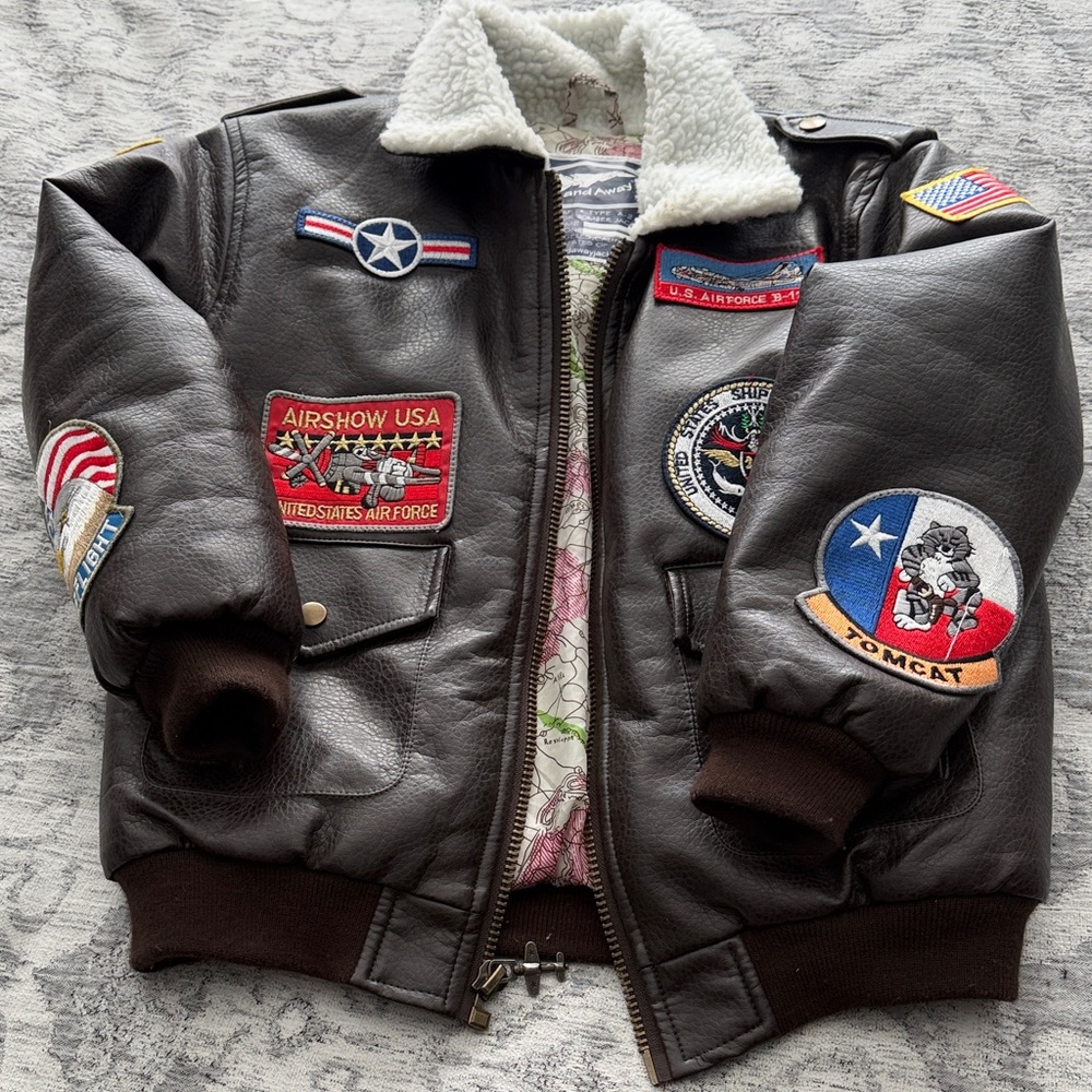 Kids Aviator Bomber Jacket - Brown